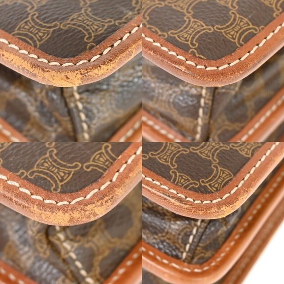 CELINE Logo Macadam Pattern Briefcase Hand Bag PVC Leather Brown Italy - Picture 8 of 16